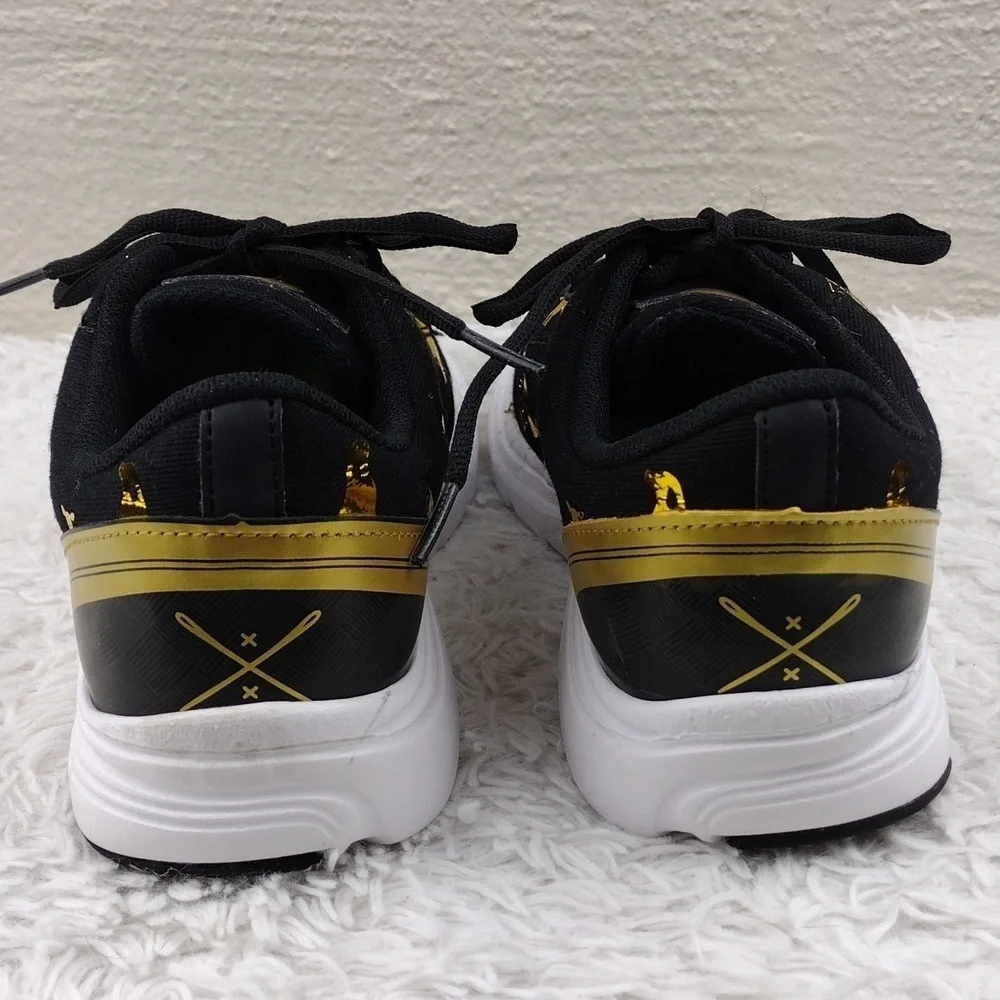 Inkkas FlexAires Black Gold Puppy  DesignCanvas Round Toe Lace Up Sneaker Shoe